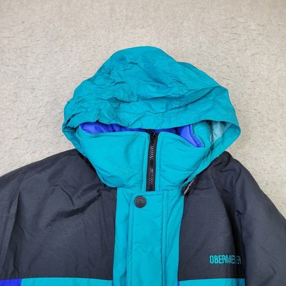 Vintage‎ Obermeyer Ski Jacket Skiwear Blue Black Coat Mens XL Long 90s Hooded